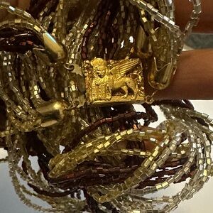 Venetian Glass Bead Necklace signed Made in Italy, St. Mark Venice Lion clasp